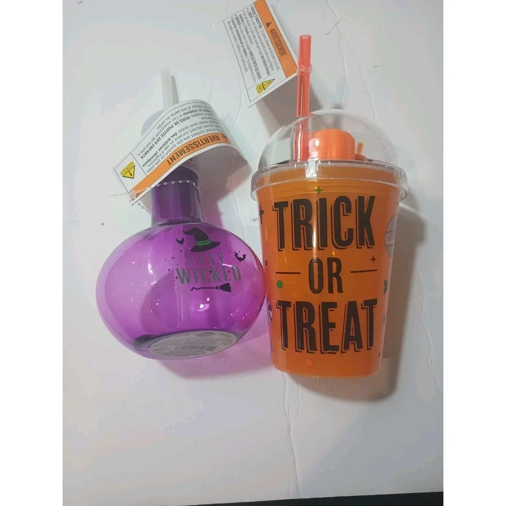 Halloween Tumbler Cup Lot 2 Light Up Skull Potion Flask Trick Or Treat...